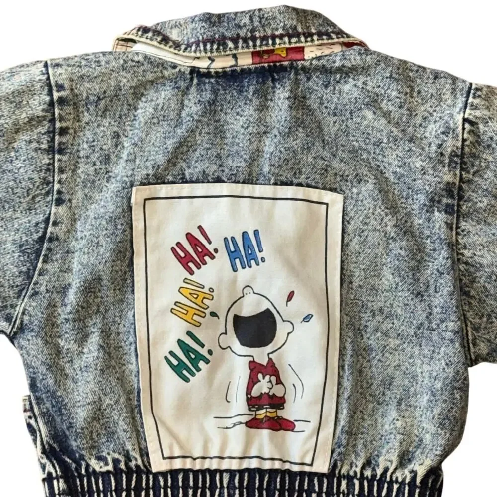 Vintage Baby Peanuts Denim Jacket 12M Snoopy Charlie Brown Comic Print 90s